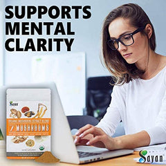Sayan 7 Mushrooms ingredient collage with seven mushroom varieties