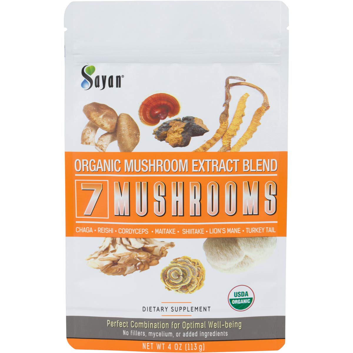 Sayan 7 Mushrooms jar shows a clean, pure extract for daily wellness