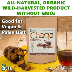 Sayan chaga chunks packaging pouch, resealable for freshness.