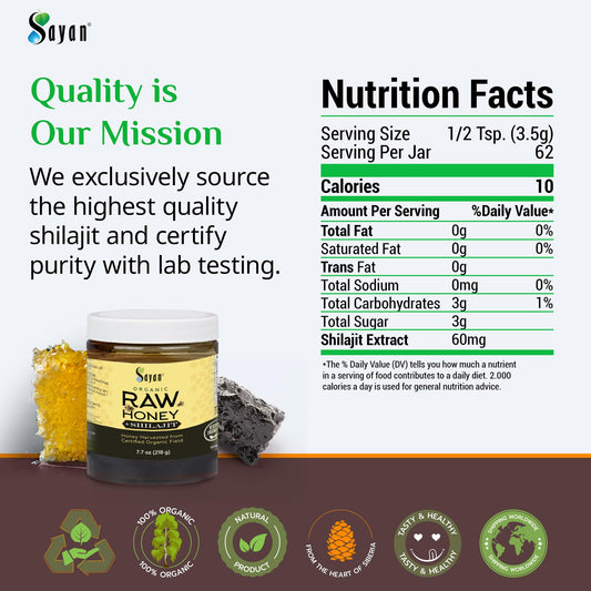 Sayan honey-shilajit resin close-up shows natural texture and mineral richness.