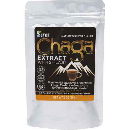 Sayan Siberian Chaga bottle pouring, showcasing convenient immune-support blend.