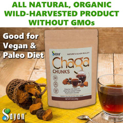 Sayan Chaga chunks Non-GMO seal on packaging.