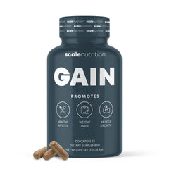 Scale Nutrition Gain bottle cap provides secure closure for travel-friendly appetite support