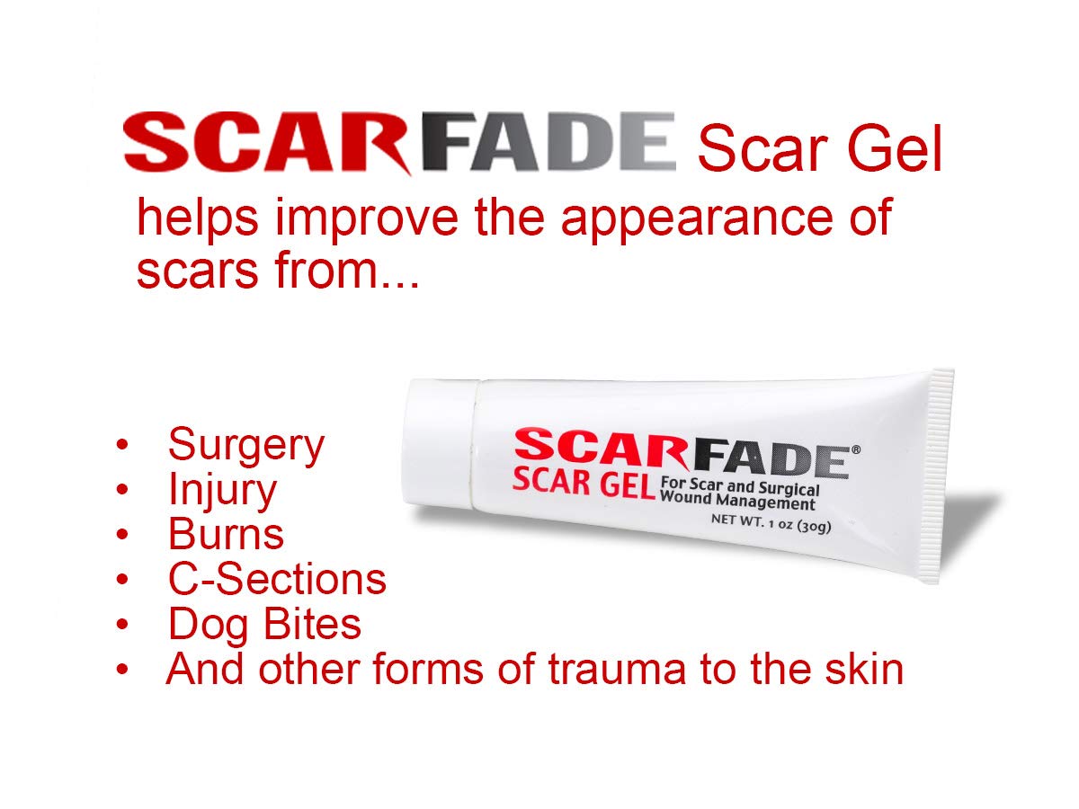 ScarFade gel applied to skin as part of scar care routine on body.