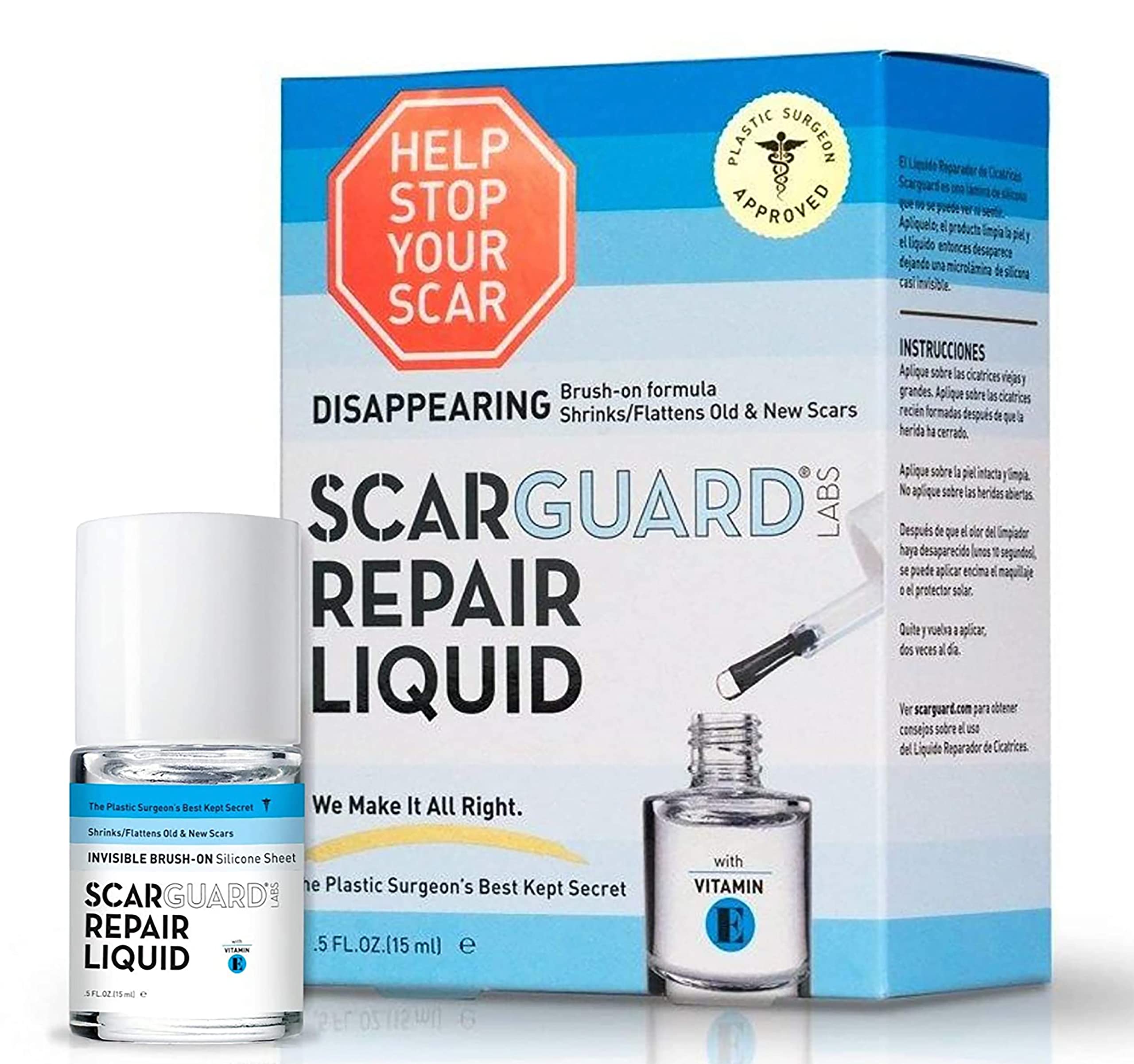 ScarGuard brush-on silicone sheet on skin for scar care with vitamin E.