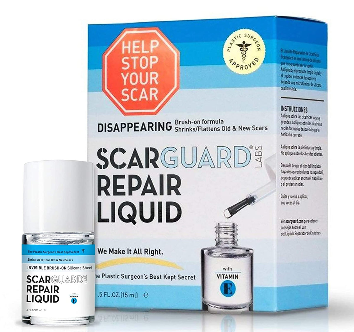 ScarGuard brush-on silicone sheet on skin for scar care with vitamin E.