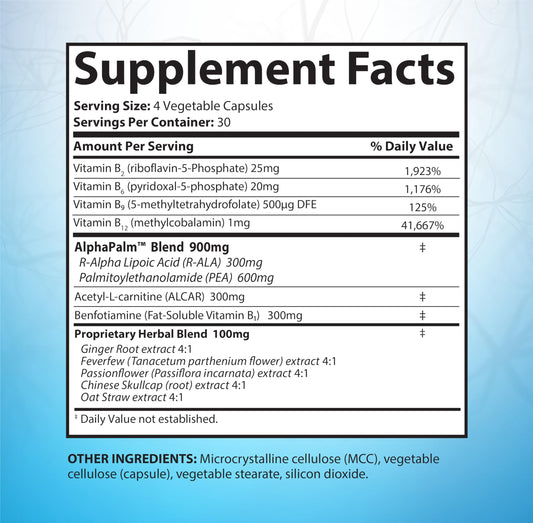 SciatiEase bottle label closeup showing active ingredients and dosing guidance
