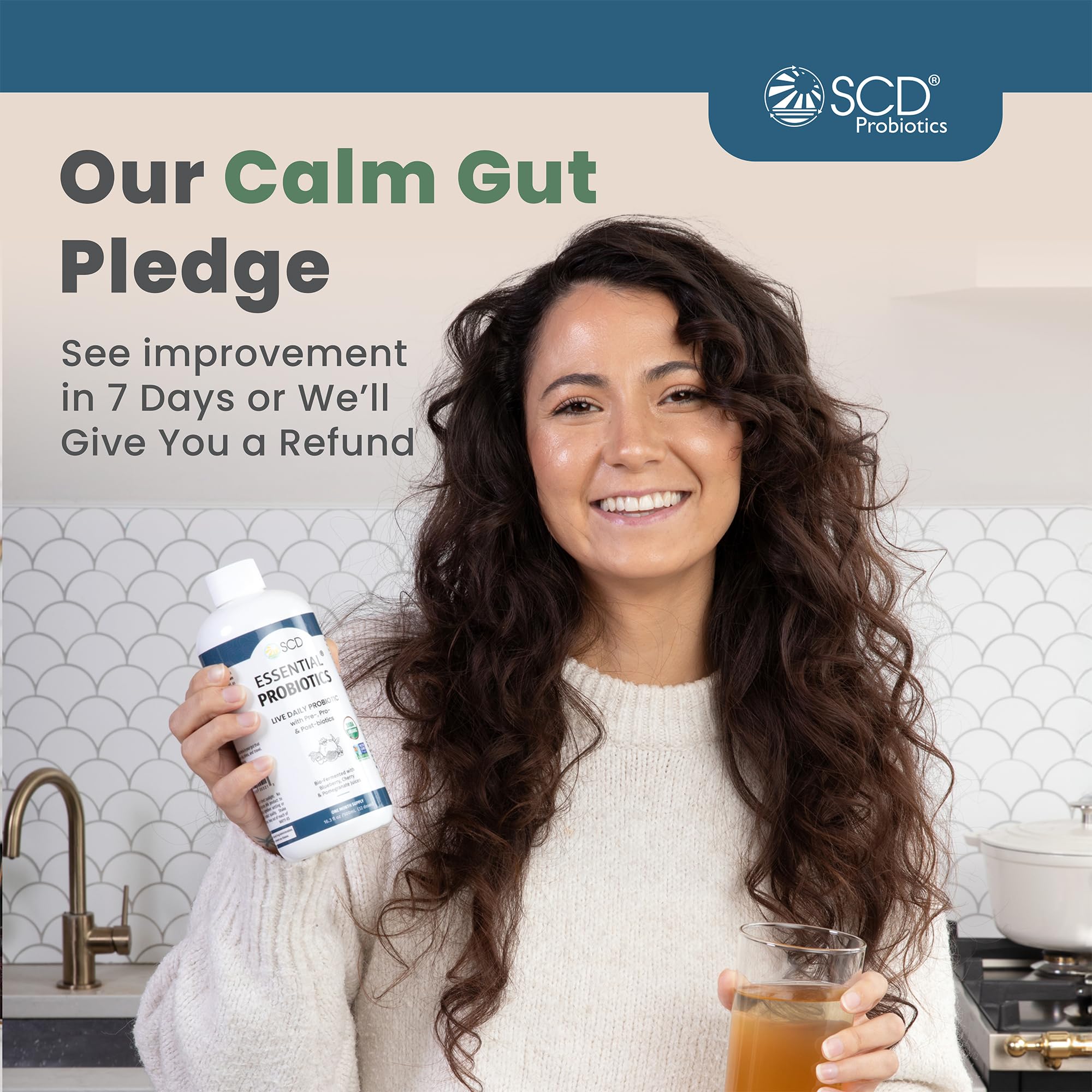 SCD Probiotics kid-friendly dosing bottle indicates family-friendly routine