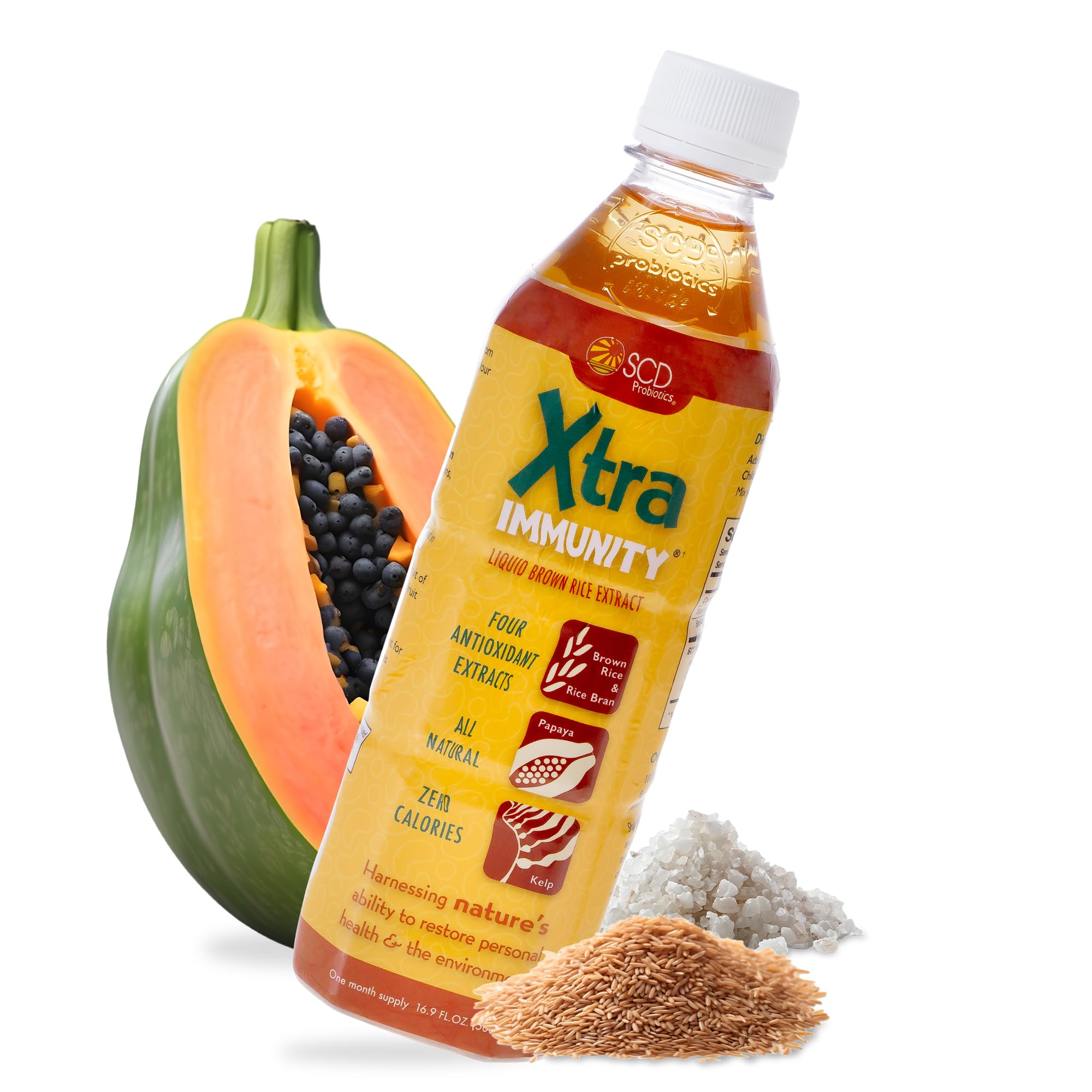 SCD Probiotics Xtra Immunity bottle pour showing easy daily usage and potential immune support.