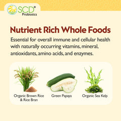 SCD Probiotics Xtra Immunity brown rice ingredients emphasizing nutrient base.