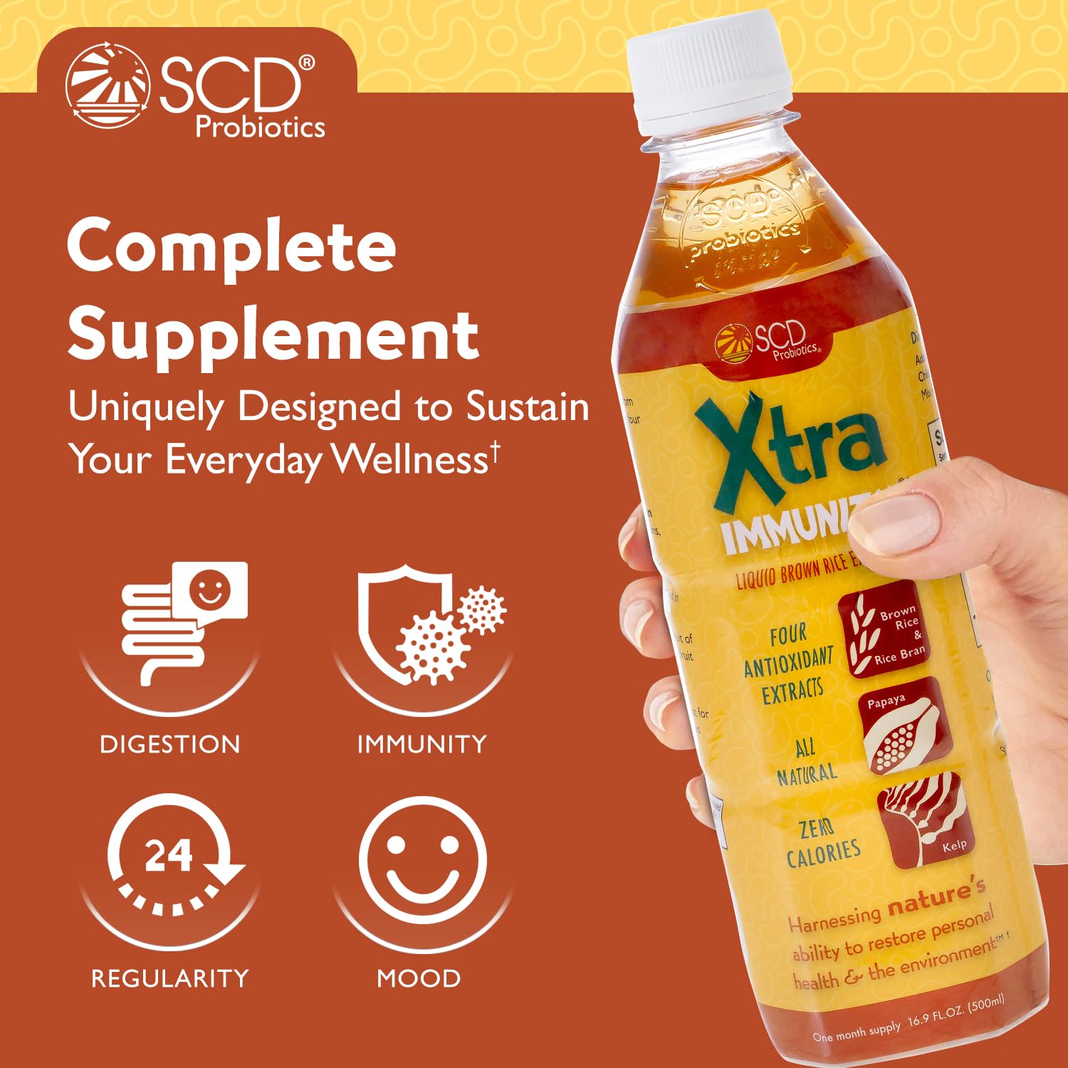 SCD Probiotics Xtra Immunity label closeup highlighting fermentation and purity.