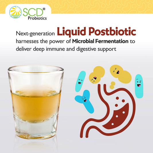 SCD Probiotics Xtra Immunity liquid in glass for quick gut-absorption benefits.