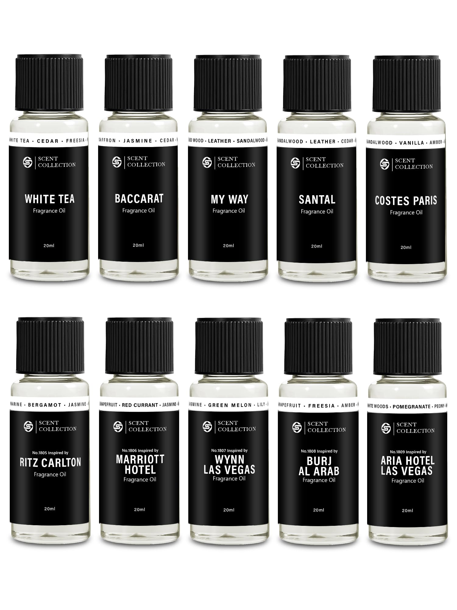 Scent Collection 20 ml diffuser oil bottles showcased for versatile room scenting.