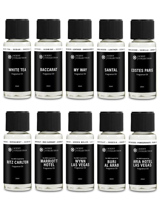 Scent Collection 20 ml diffuser oil bottles showcased for versatile room scenting.