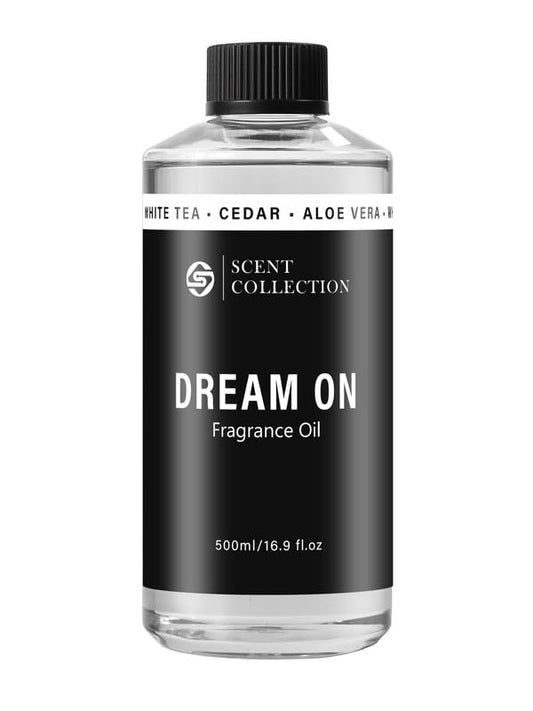 Scent Collection Dream On diffuser oil bottle close-up for hotel-inspired luxury ambiance.