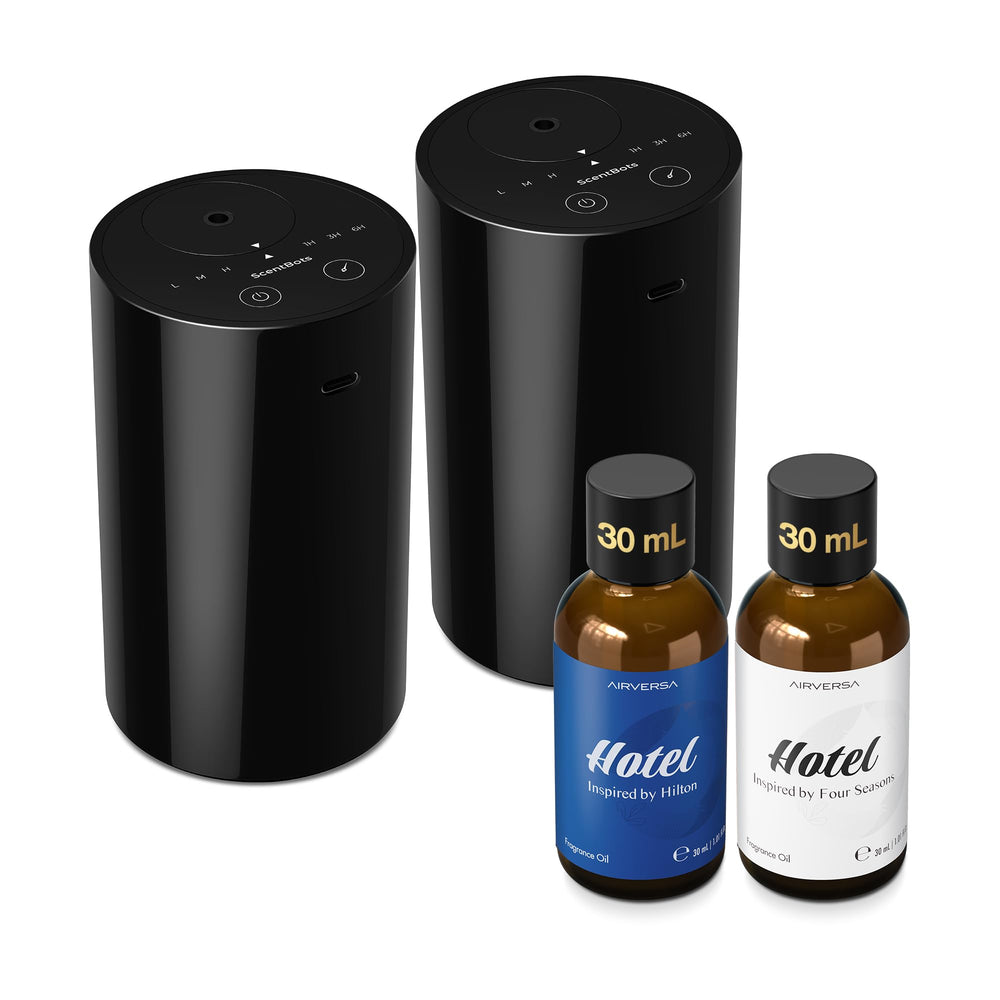 ScentBots waterless diffuser front view with ANZ black finish for home use.