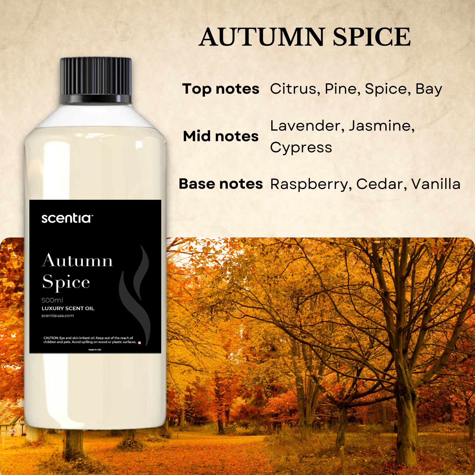 Scentia Autumn Spice candle making scene highlights bulk fragrance for DIY projects.