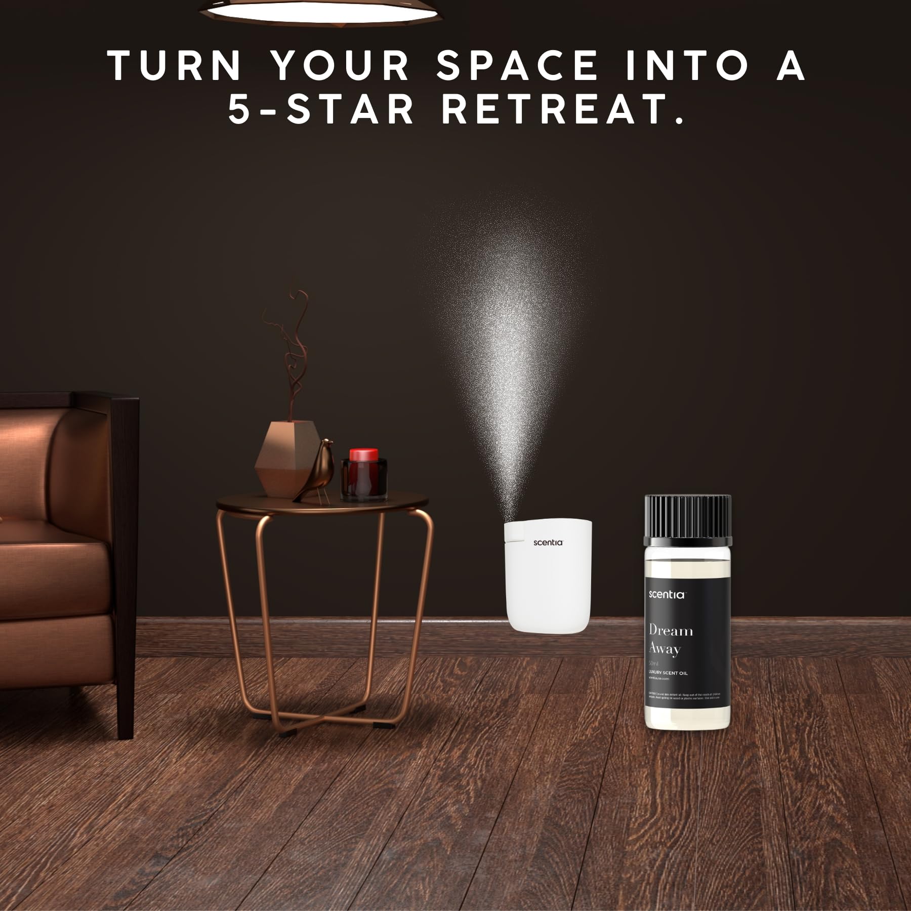 Scentia Dream Away candle-setting with an elegant fragrance backdrop