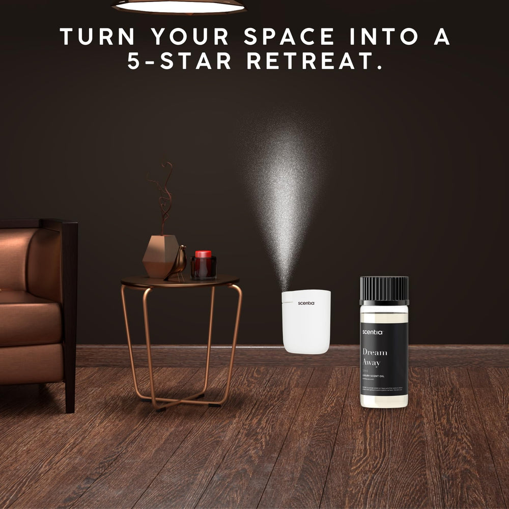 Scentia Dream Away candle-setting with an elegant fragrance backdrop