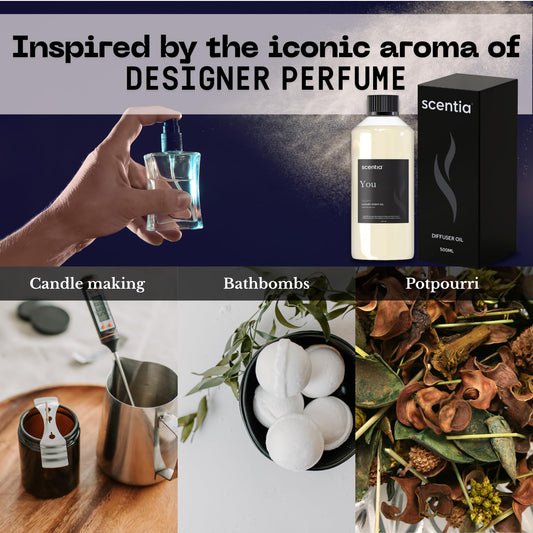 Scentia diffuser oil close-up label indicating premium cruelty-free formula