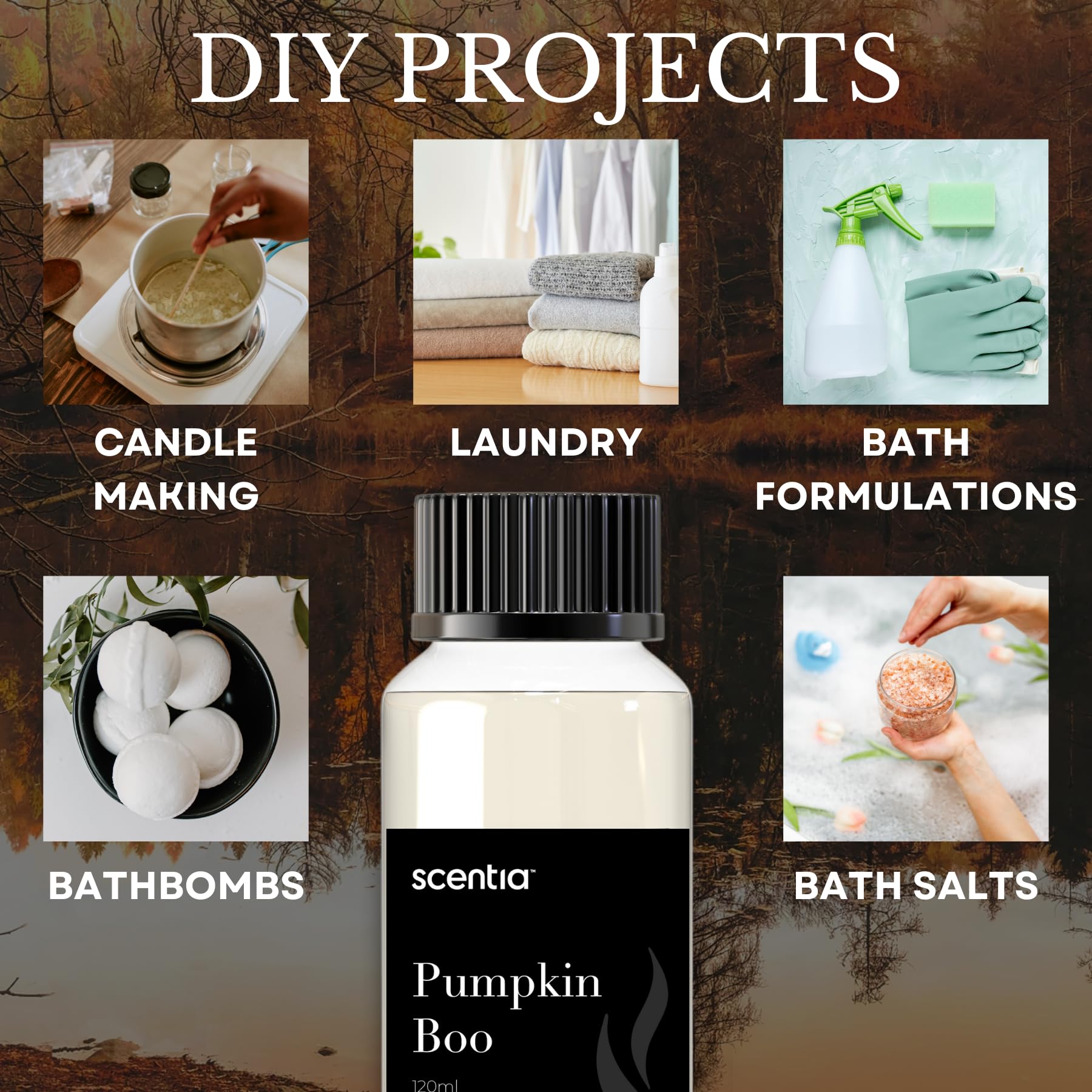 Scentia Pumpkin Boo ingredients panel highlights IFRA-compliant oils for safe diffusion