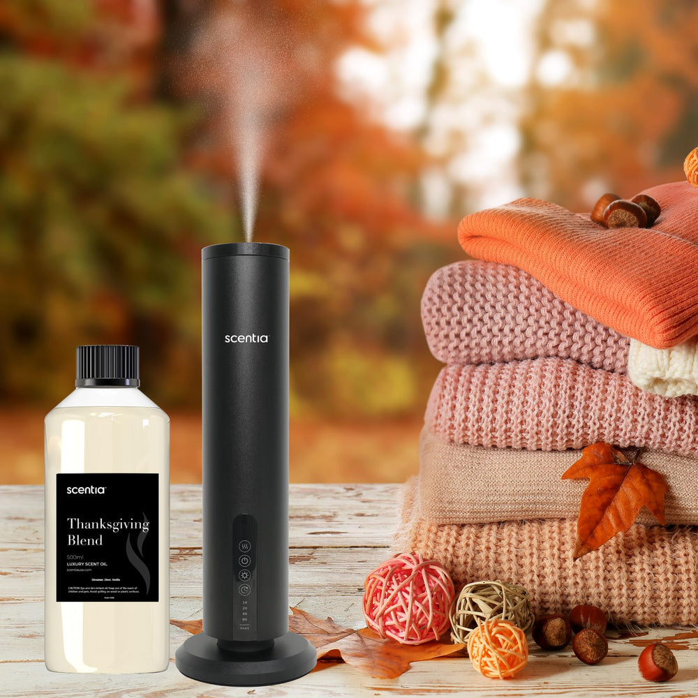 Scentia Thanksgiving Diffuser in a living room creating inviting holiday ambiance