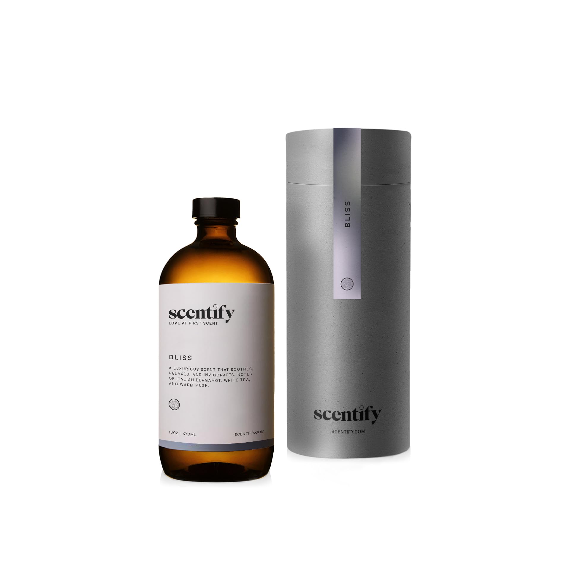 Scentify Bliss aroma oil bottle front view enhancing spa-like relaxation.