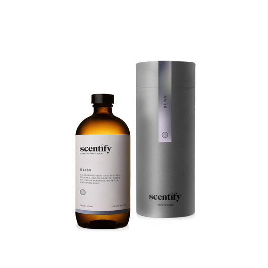 Scentify Bliss aroma oil bottle front view enhancing spa-like relaxation.
