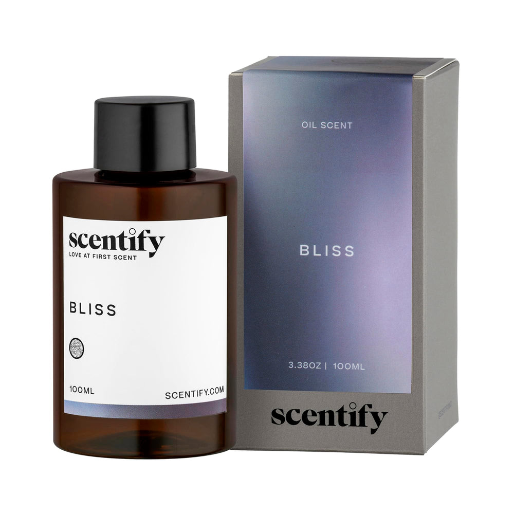 Scentify Bliss bottle pour releasing eucalyptus-bergamot aroma for calm spaces