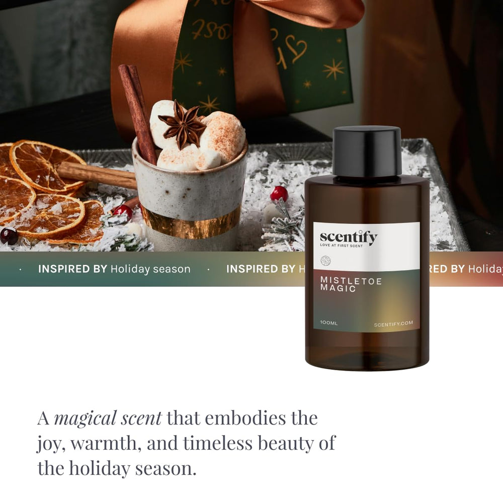 Scentify Mistletoe Magic diffuser oil centers on balsam fir for a warm mood.