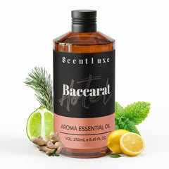 Scentluxe Baccarat diffuser oil bottle shows premium aroma for elegant room ambiance