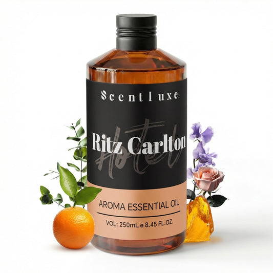 Scentluxe orange-musk diffuser bottle shows bright citrus opening for inviting spaces
