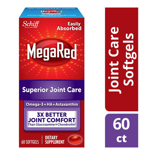 Megared krill oil softgel with clear dosage guidance.