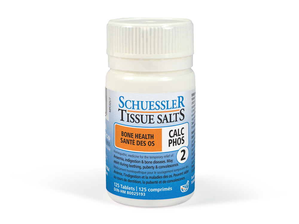 Schuessler Calc Phos 6X bottle and tablets, a convenient daily supplement option.