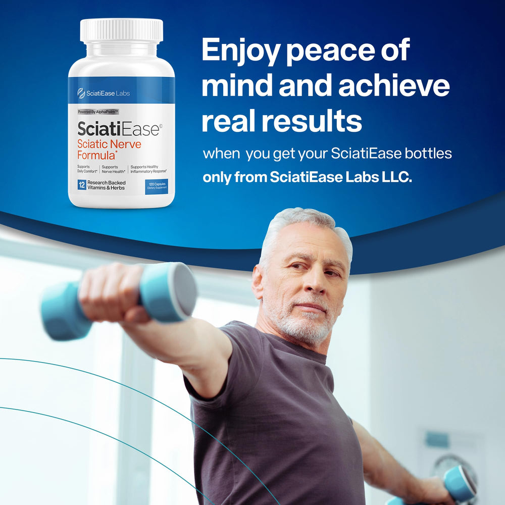 SciatiEase daily routine usage showing morning and night dosing.