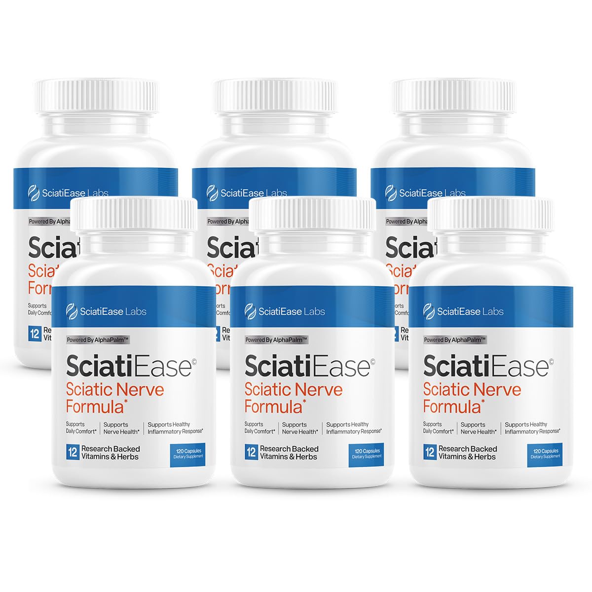 SciatiEase sciatic nerve health bottle front offering convenient daily support.