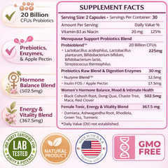 Science Force Lovely Queen ingredient scene with botanicals and probiotics.