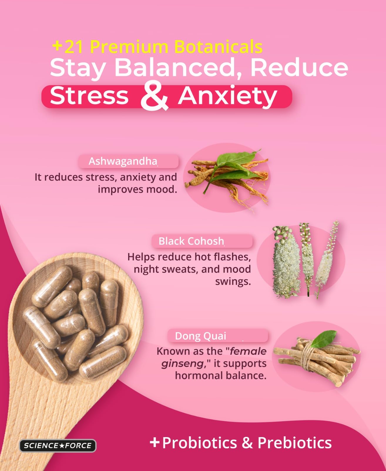Science Force Lovely Queen capsules for daily hormone balance and mood support.