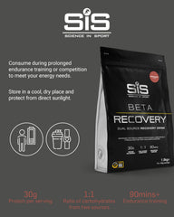 Science in Sport BETA Recovery scoop with 30g whey and 56g carbs per serving.