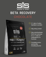 Science in Sport BETA Recovery shake in chocolate, mixes smoothly for post-workout recovery.