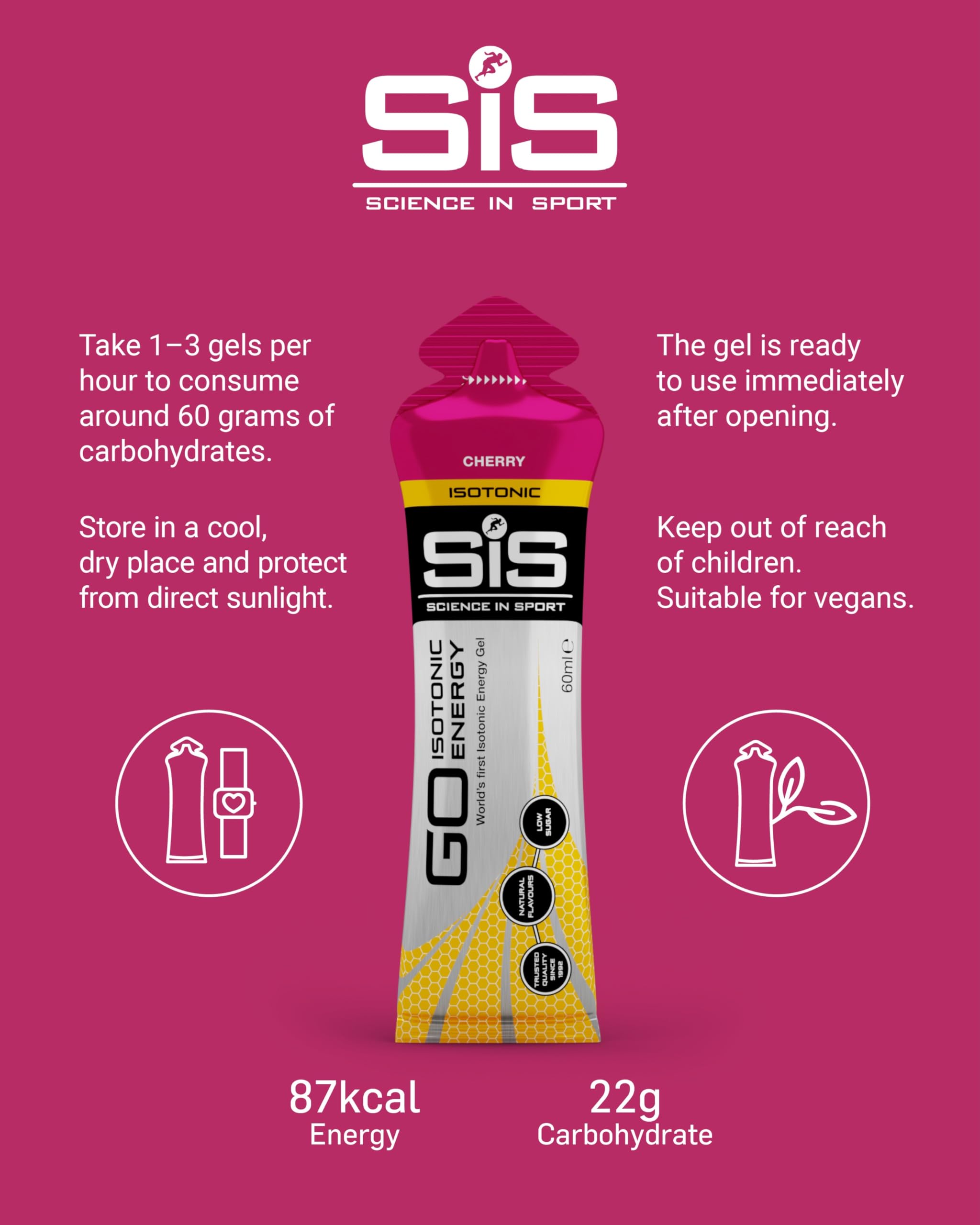 Science in Sport GO isotonic apple gel label highlighting gluten-free and vegan features.