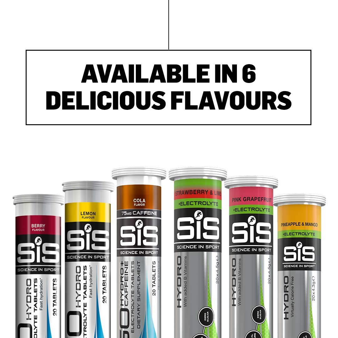 Science in Sport Hydro Electrolyte Tablets produce effervescent bubbles for a refreshing sip.