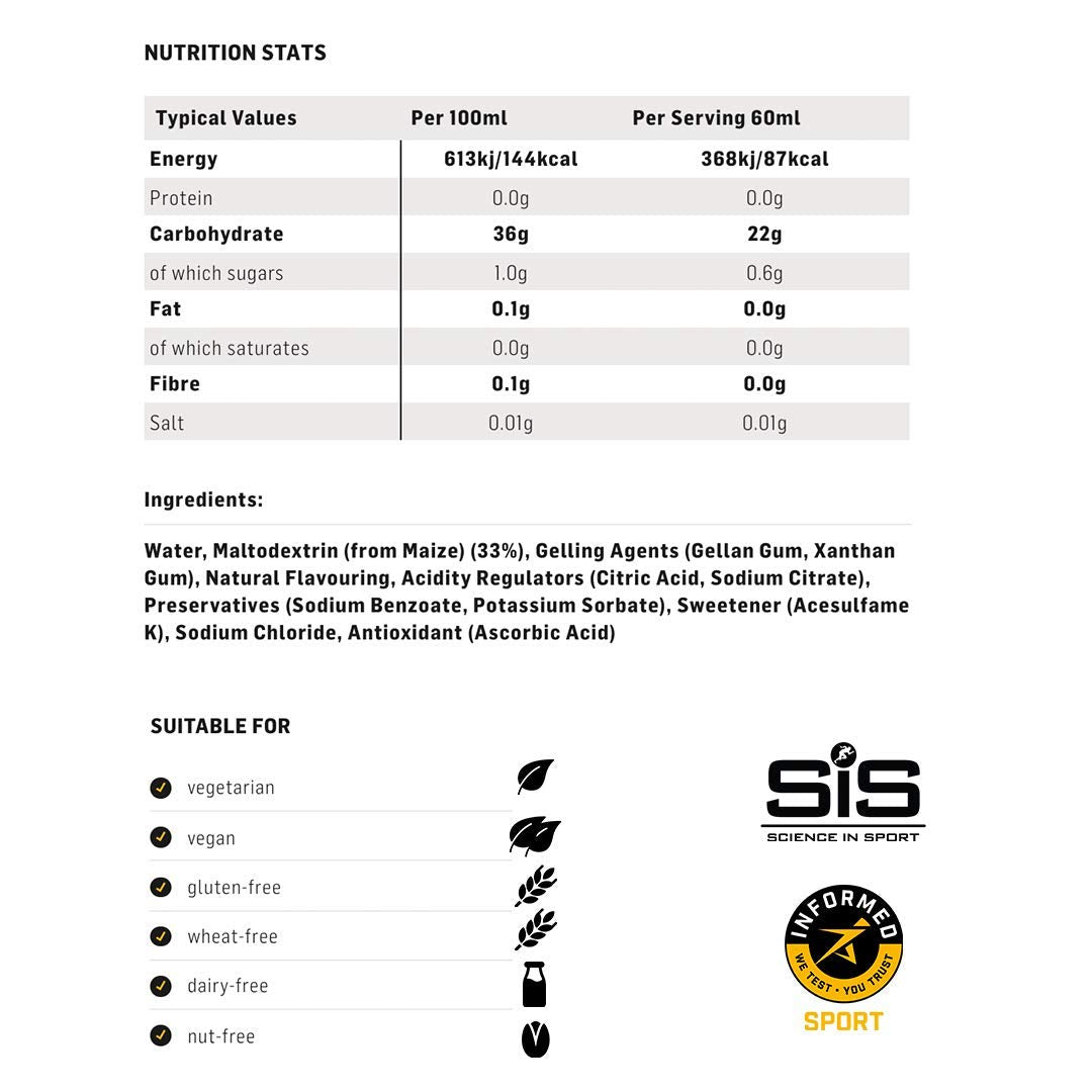 Science in Sport isotonic energy gel Pineapple 2oz bottle label closeup showing design