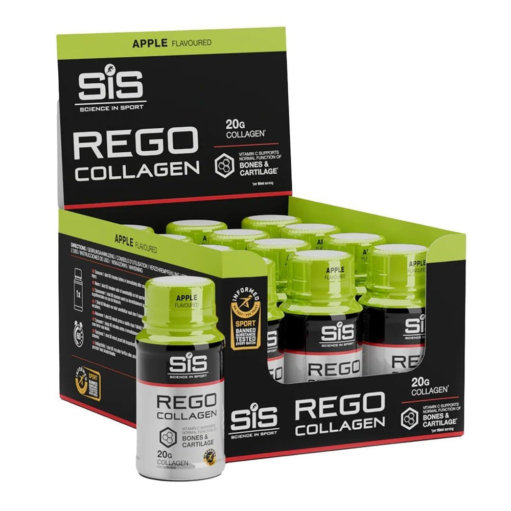 Science in Sport REGO Collagen Shot Apple bottle for convenient pre- and post-workout fueling.