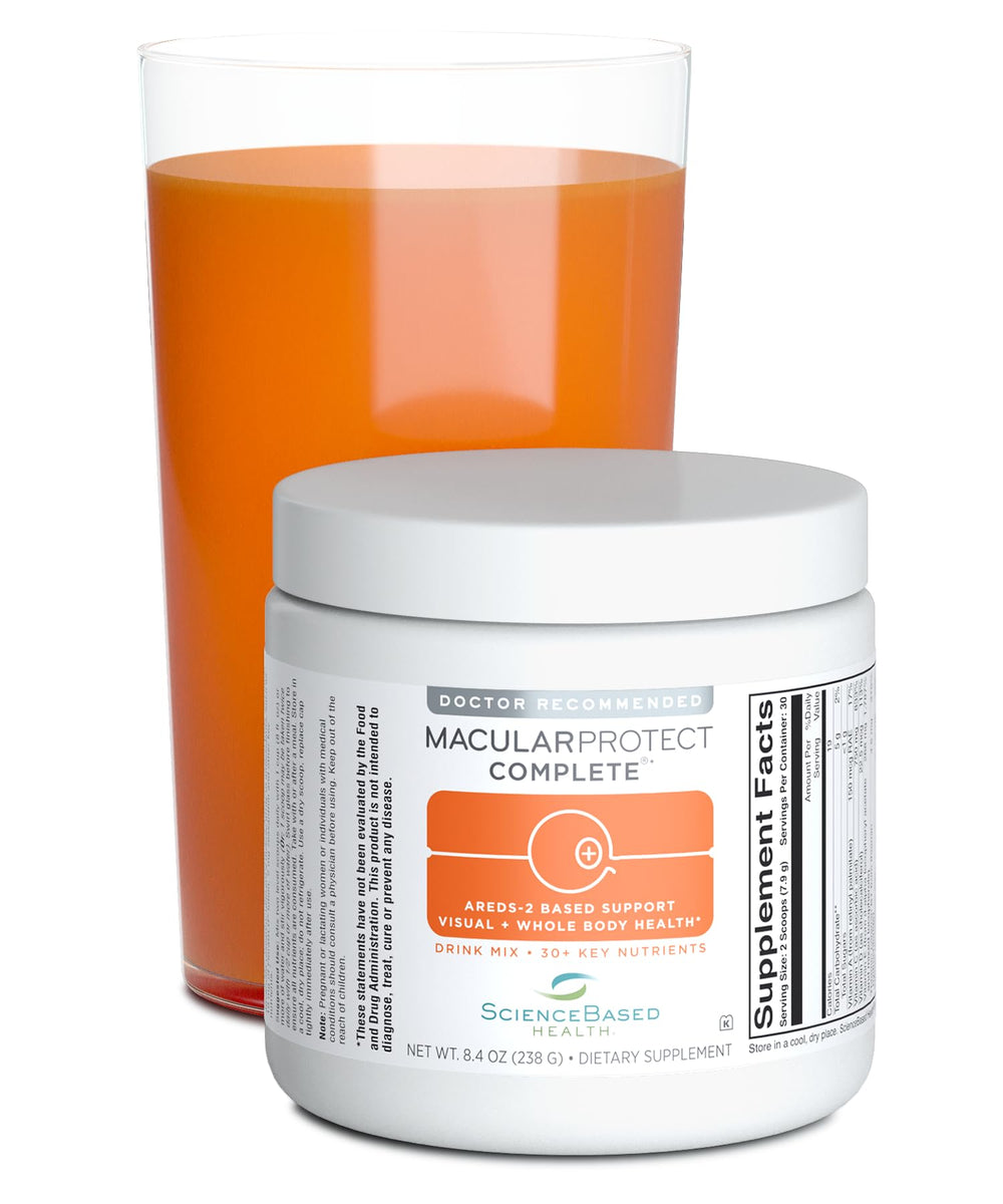 Prepared orange drink in a glass offering refreshing eye and overall wellness support