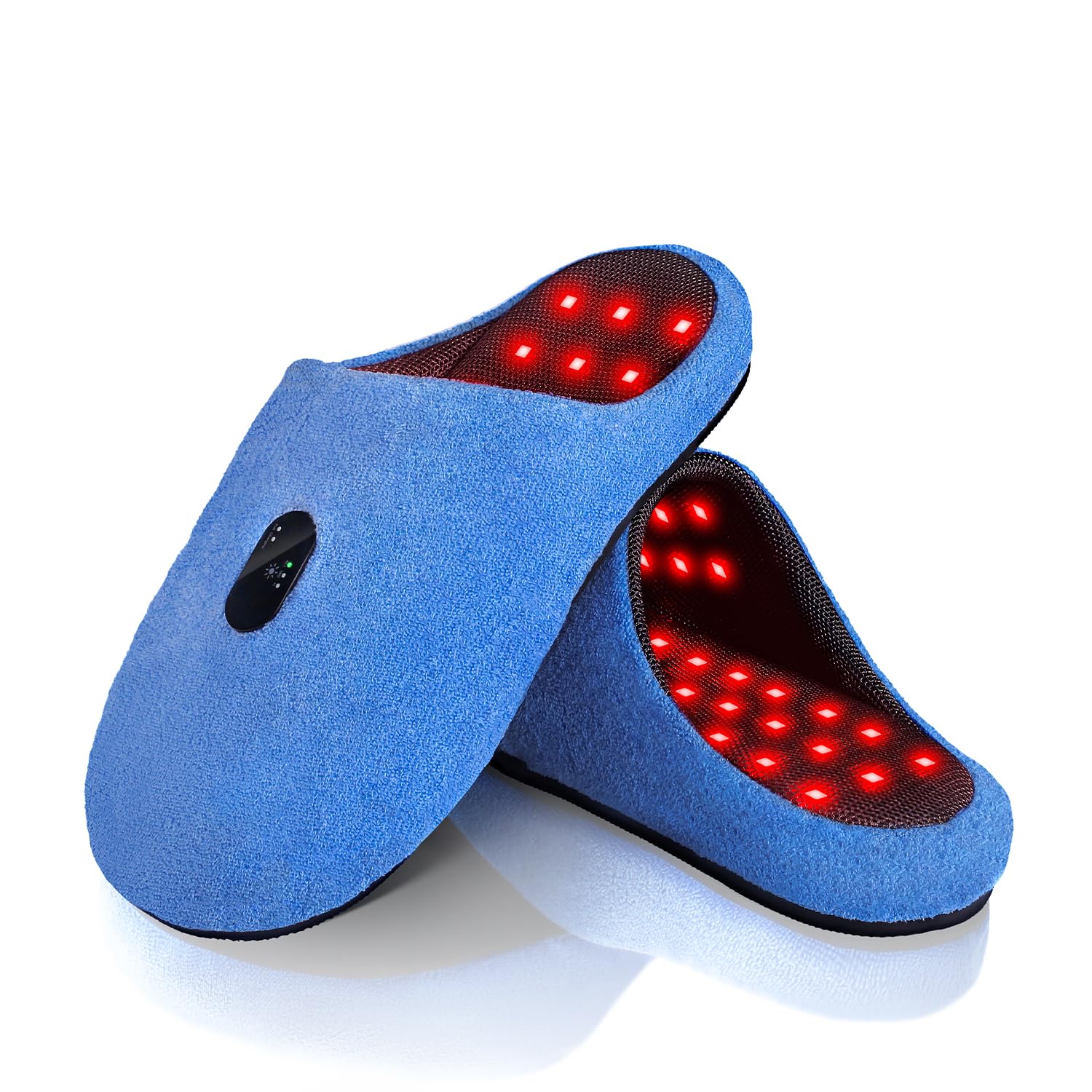 Scienlodic foot therapy device front view with red and blue light for at-home relief.