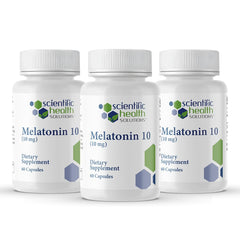 Scientific Health Solutions Melatonin 10mg bottle with easy-to-swallow capsules for nightly use.