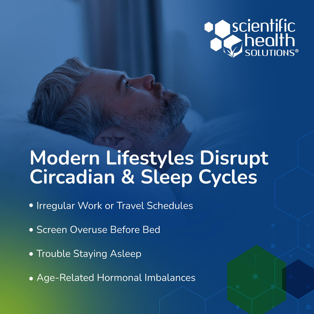 Scientific Health Solutions melatonin capsules close-up highlighting vegan, non-GMO, gluten-free design.