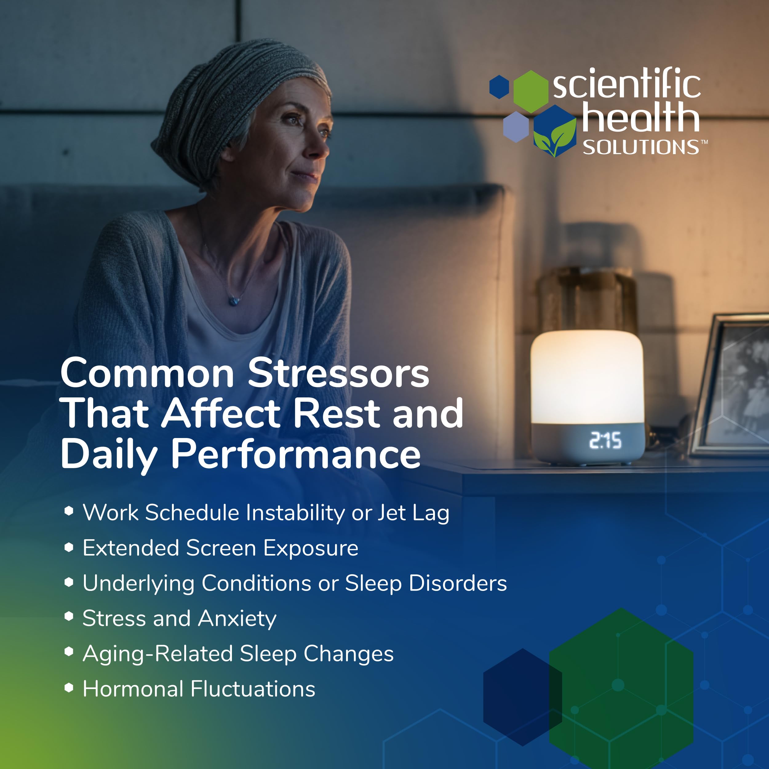 Scientific Health Solutions Melatonin packaging box highlights vegan, non-GMO, gluten-free features.