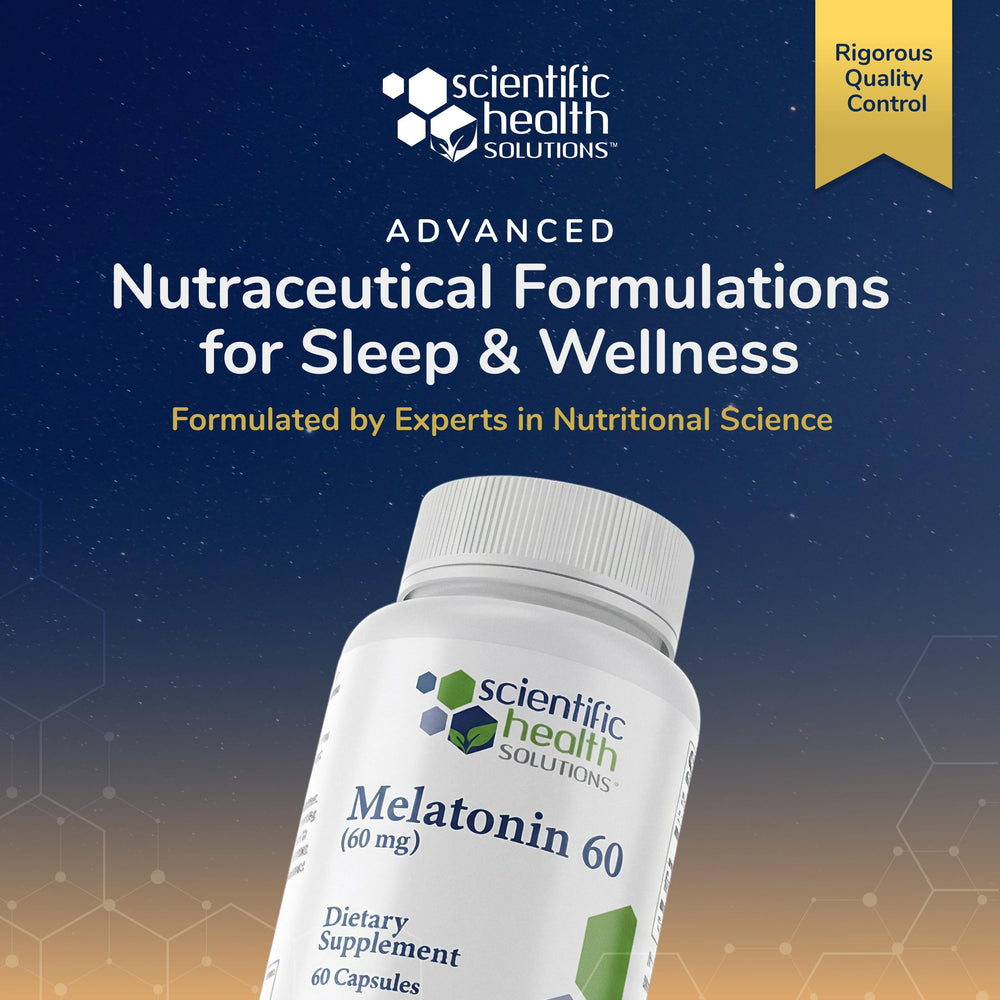 Scientific Health Solutions Melatonin vegan icon emphasizes plant-based ingredients for sensitive diets.